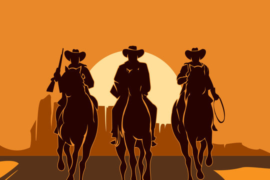 Cowboys Riding Horses In Desert