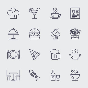 Restaurant line icons vector set
