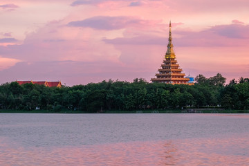 Golden pagoda at Wat Non Wang temple,Khonkaen, Thailand.