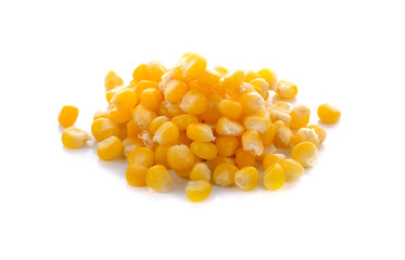 Boiled corn grain on white background