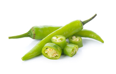 green chili on white background
