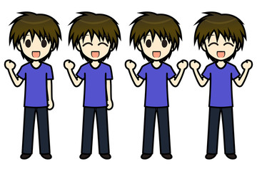 シンプルキャラクター　会話・表情イラスト集　私服（夏）　男性　ガッツポーズ1