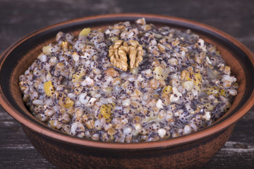 Bowl with kutia - traditional Christmas sweet meal in Ukraine, Belarus and Russia