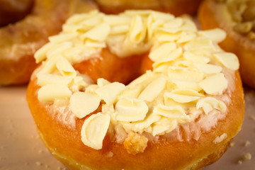 Donuts on wooden background