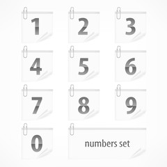 Set of numbers on paper stickers with clip, illustration