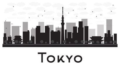 Fototapeta premium Tokyo City skyline black and white silhouette.