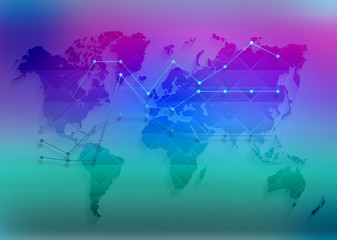 World map and abstract graph of growth on a colorful background