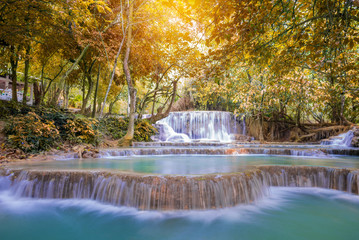 Waterfall in rain forest ( Tat Kuang Si Waterfalls at Luang prab