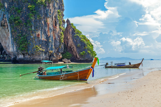 Thai boat on Railay beach in Krabi