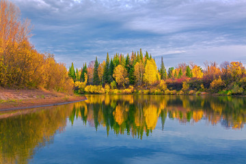 Autumn evening in the Siberian taiga