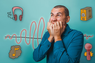 businessman man wrinkled his face and closed his hands over her 