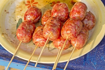 Fresh sausage and hot dogs grilled - thai style