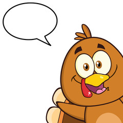 Cute Turkey Bird Character Looking From A Corner With Speech Bubble