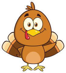 Cute Turkey Bird Cartoon Character Waving