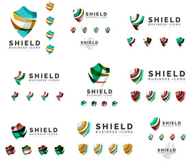 Set of company logotype branding designs, shield protection concept icons