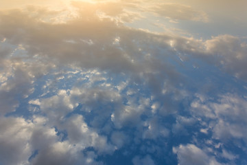 beautiful blue sky with clouds, image top view above the sky
