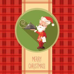 Card with cartoon Santa Claus for Christmas and New Year party