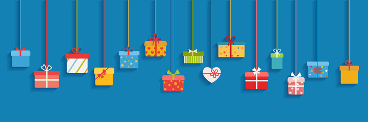 Background with hanging gift boxes