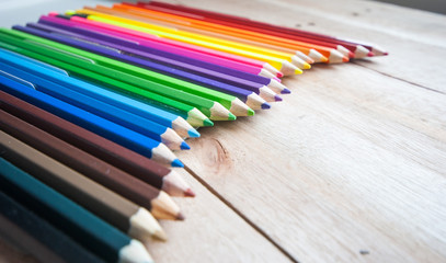 coloured pencil on the wood floor