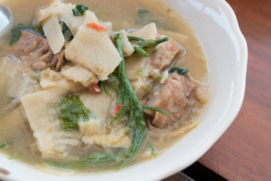 thai food, bamboo shoot soup northern style curry of thailand