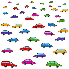 cartoon colorful cars vector pattern. Toy automobile cars.