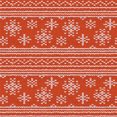 Seamless hand-knitted pattern with red and white threads. Can be used to print on fabric, paper, wallpaper and other.