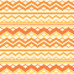Seamless hand-knitted pattern with white and orange threads. Can be used to print on fabric, paper, wallpaper and other.