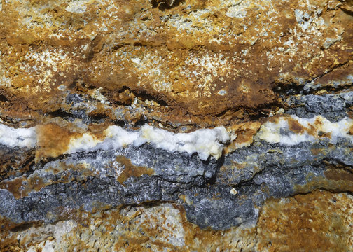 Detail Of Hydrothermal Sphalerite (zinc Ore) And Drusy Quartz Vein In Sandstone. 