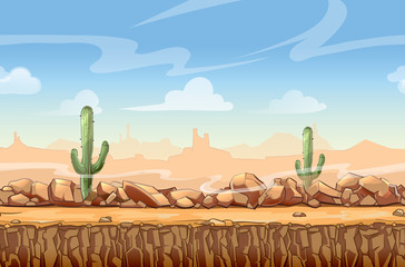 Wild West desert landscape cartoon seamless background for game