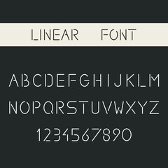 Fototapeta na wymiar Vector minimalistic linear sans-serif font. Thin lines alphabet