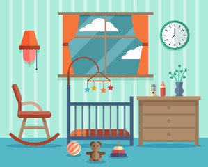 Child room for the newborn baby. Vector flat design