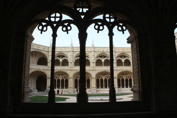Decorated cloister arches in Jeronimos monastery in Lisbon