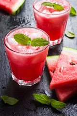 refreshing watermelon cocktail with ice and mint