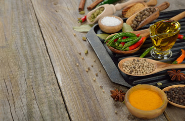 Frying pan, spices and seasonings