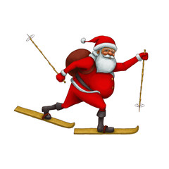 Santa Claus hurry to skiing