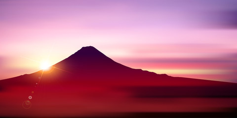 富士山　日の出　風景　背景