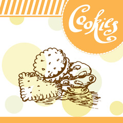 Cookie vector card. Hand-drawn poster with calligraphic element. Art illustration.  Sweet icon