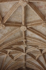 Architectural close up of the vaulted ceiling of Jeronimos Monastery in Lisbon, Portugal