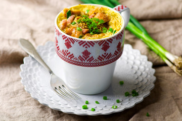 quiche in a  mug prepared in microwave