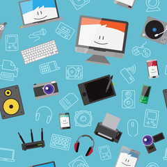 Vector seamless pattern with different gadgets