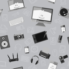 Vector seamless pattern with different gadgets