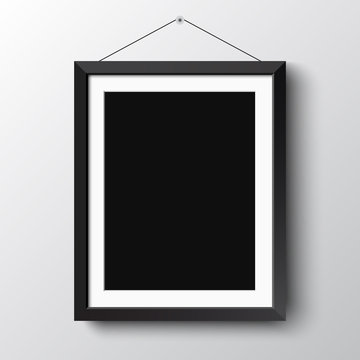 Realistic vertical black photo picture frame 