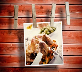 Composite image of photo hanging from line