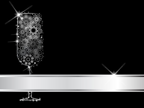 Happy New Year Flute on black background