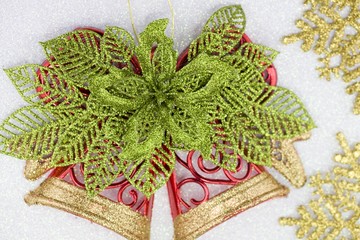 Christmas bells decoration with glittering white background