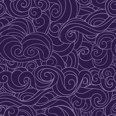 Violet waving curls dark purple seamless pattern vector