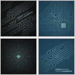 Circuit board background vector elements / abstract decorations black and blue  