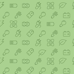 Vector seamless pattern with electricity and energy economy objects