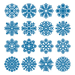 Set of vector fluffy snowflakes isolated on white background. Vector illustration.