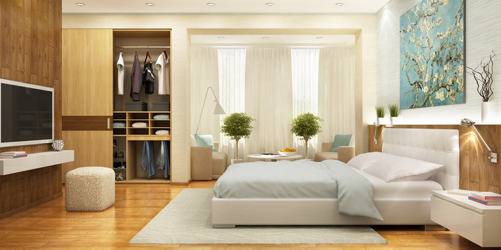 Beautiful and large bedroom with wardrobe